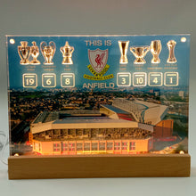 Load image into Gallery viewer, ANFIELD EDITION Champions Wall  with 3D Trophy Replicas + Light Stand