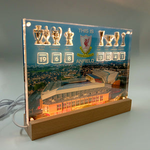 ANFIELD EDITION Champions Wall  with 3D Trophy Replicas + Light Stand