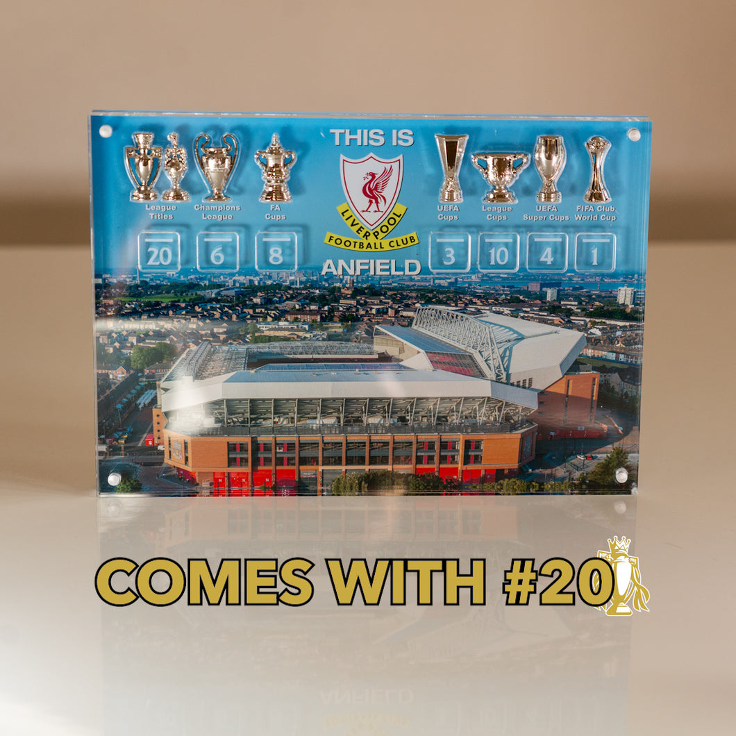 ANFIELD EDITION Champions Wall with 3D Trophy Replicas!